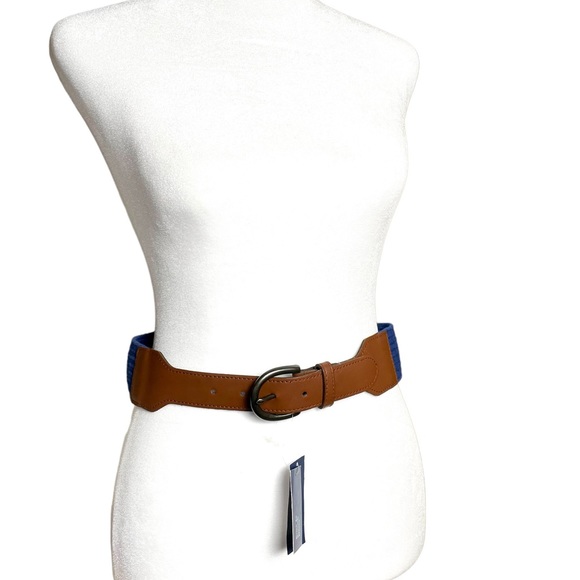 Old Navy 36" Women's Wide Woven Stretch Waist Belt Navy/Tan M-L - NWT - Picture 3 of 6